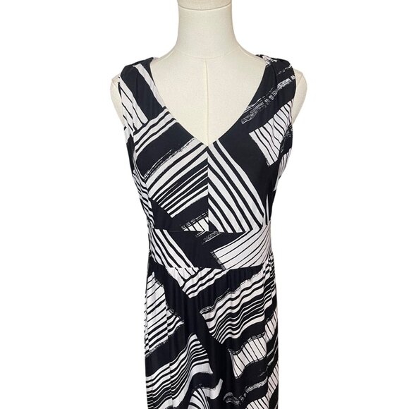 Soma Jersey Black And White Maxi Dress Size M Stretch Soft Geometric Print Long - Picture 2 of 5